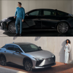 Collage of two images: top, 2026 Lexus ES EV; bottom, 2026 Lexus RZ EV